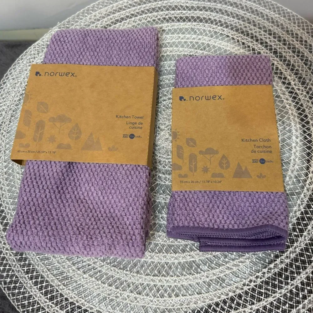 Norwex Kitchen Towel and Kitchen Cloth Set of 2 Amethyst NWT